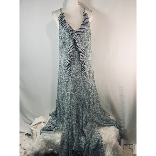 Cabi Garden Party Dress Floral Mixed Print Ruffle V-Neck Maxi Blue White Red NEW