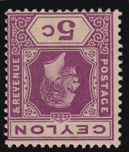 Ceylon Stamp KGV 1912-25 5c. WMK Inverted+Reversed Variety Mint SG 303y ...