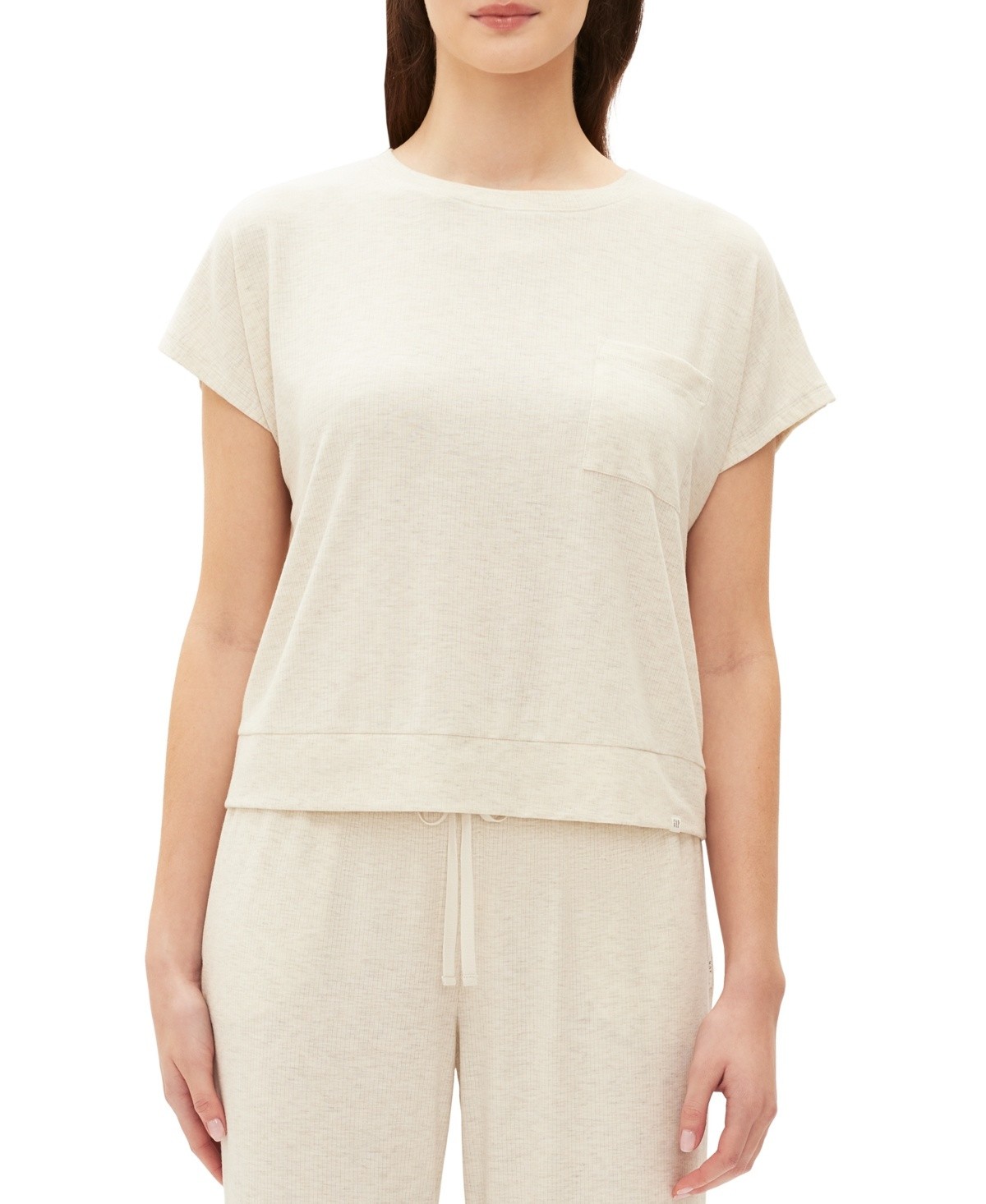 Gap GapBody Women's Ribbed Short-Sleeve Pajama Top - Oatmeal, X-LARGE