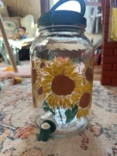 VTG Golden Harvest Sunflower 1 Gallon Glass Sun Sweet Tea Jar Drink Dispenser