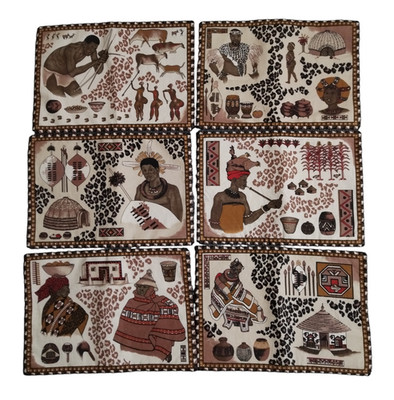 Afrika Tischsets Textilien Stammestier Zulu Dorf Kultur Figural Abstrakt