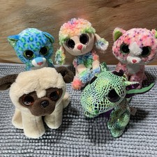 TY Beanie Boos Lot of 5 Plush Retired - Rufus, Cinder, Rainbow, Sophie, Leona