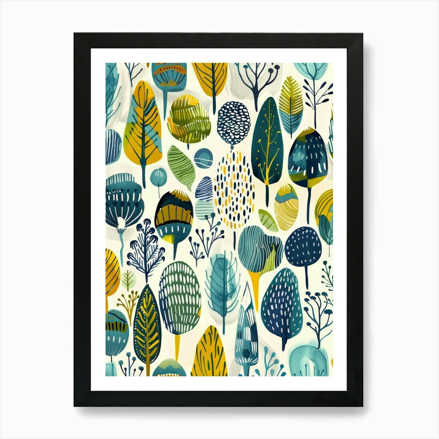 Trees On A White Background Art Pri Framed Wall Art Poster Canvas Print Picture