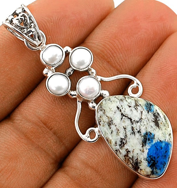 Natural K2 Granite With Azurite 925 Sterling Silver Pendant Jewelry @17-5