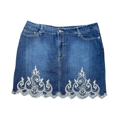 Jamie Nicole Collection blue jean mini skirt lace embroidery detail size 18 #264
