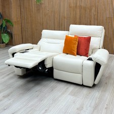 Furniture Village ‘Cinemax’ 2 Seater Sofa White Leather Media Arm Power Recliner