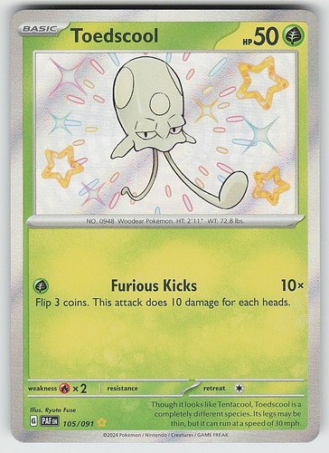 Toedscool 105/091 Shiny Rare Paldean Fates Pokemon Holo NM