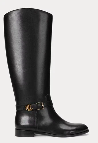Ralph Lauren Brooke Tall Black Leather Riding  Boots Women's Size 7 NEW *NOTES*