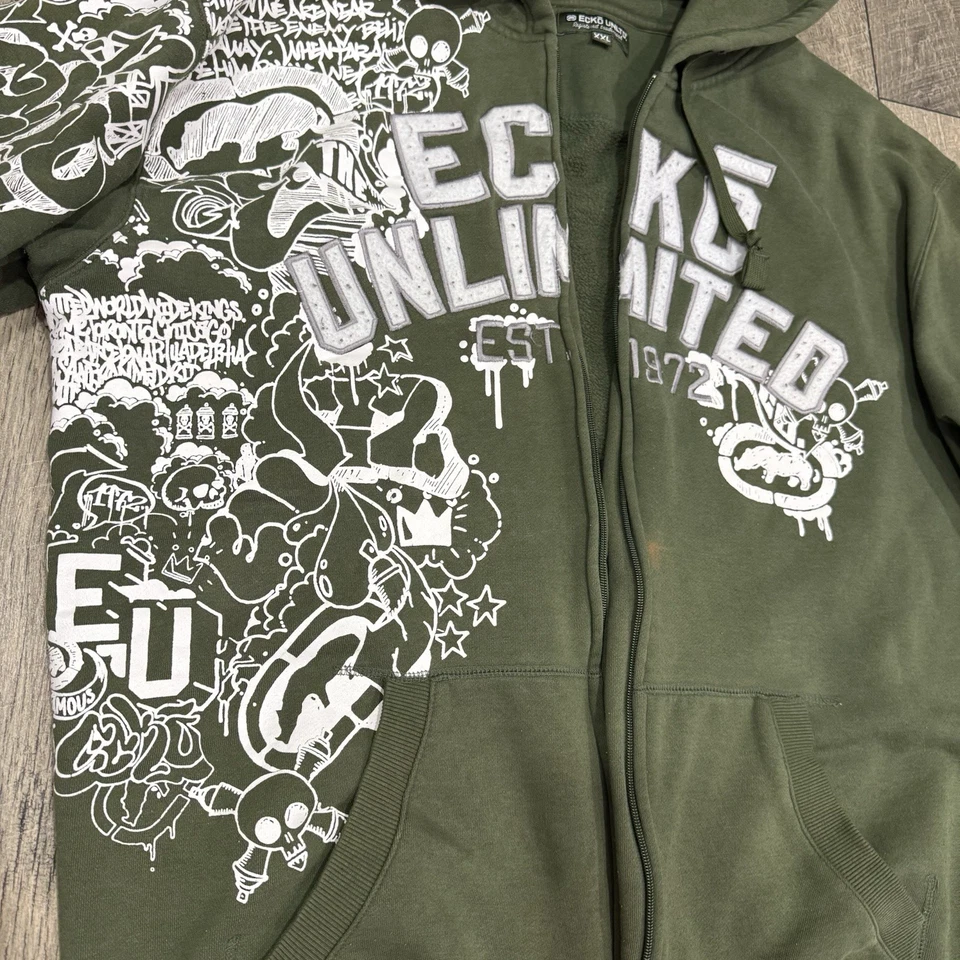 De Colección Ecko Unltd AOP Gráfico Sudadera con Capucha XXL 90s Rap Hiphop Y2K Streetwear Calaveras RARA Foto 3 de 4