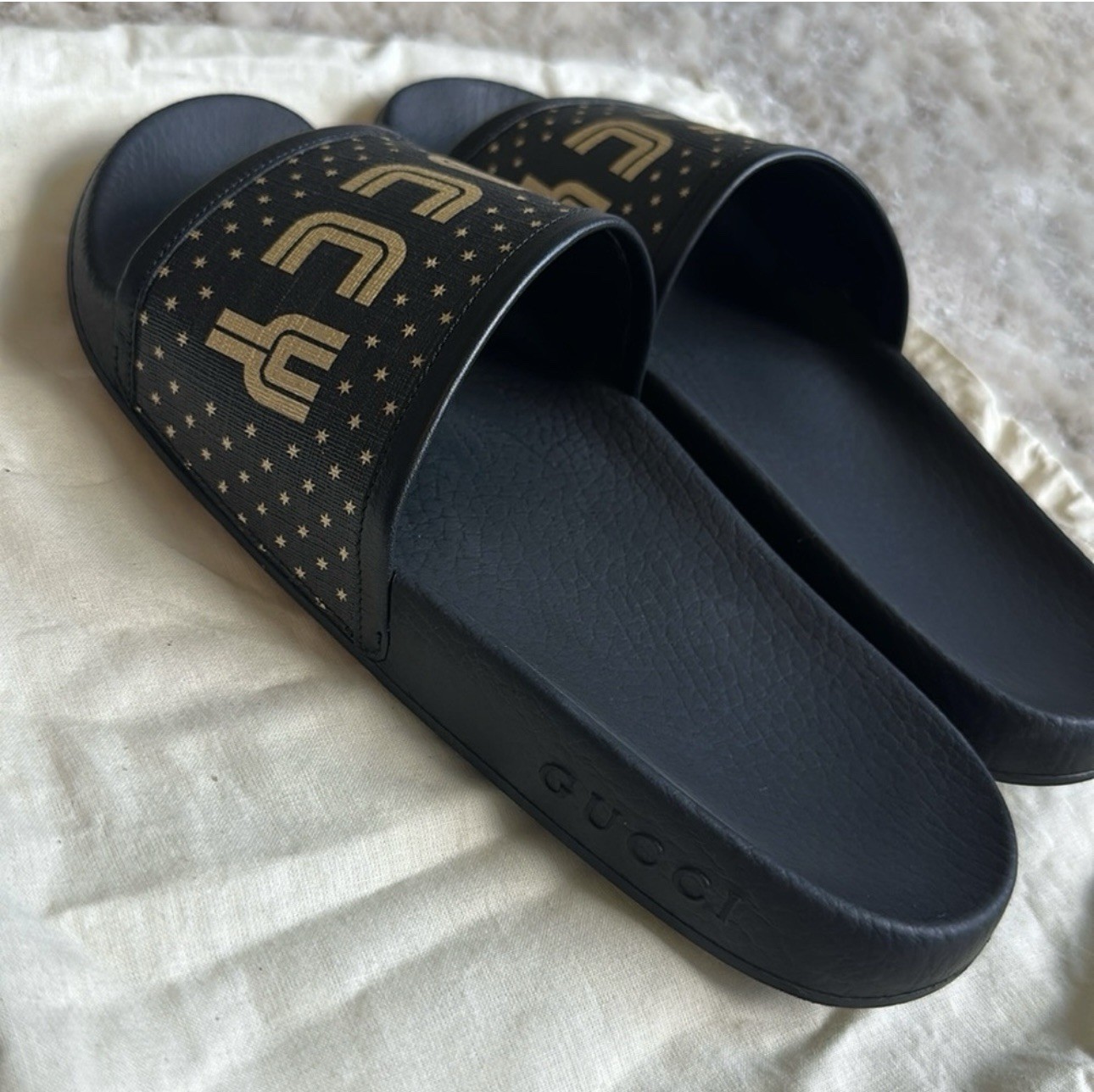 Gucci Gold and Black Slides Size 7E for Men-image
