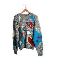 Fix Jumper Men's Size M Multi Coloured Abstract Geometric Knit Bold 80s Sweater