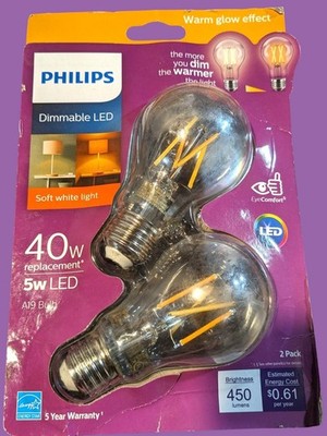 Philips 40W Equiv A19 Dimmable LED Bulbs 2-Pack Warm Glow 2700K Soft White Light
