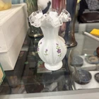 Vintage Fenton Silver Crest Vase Milk Glass W Hand Painted Violets 6” Tall