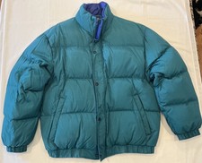 EUC VTG 90's Land's End Men's Large Goose Down Puffer Jacket Hunter Green/Navy