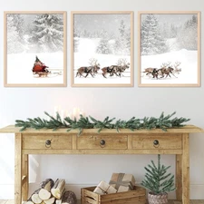 AnyDesign 3Pcs Christmas Wall Art Prints 11x14in Santa Claus Reindeer with... 