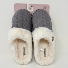 Aerosoles Womens XL 9 to 10 Memory Foam Slippers Cozy Knit Faux Fur Lined Gray