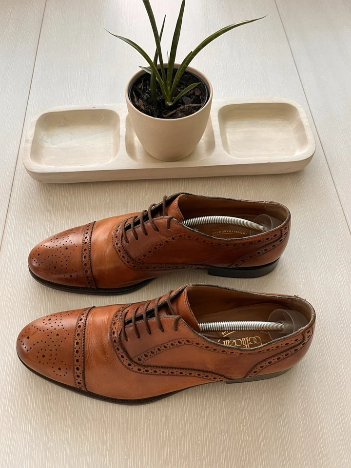 Zapatos Botticelli Oxford Piel de becerro Tostado Wigtip Para Hombre 10.5 Hechos en Italia $395 Foto 2 de 4