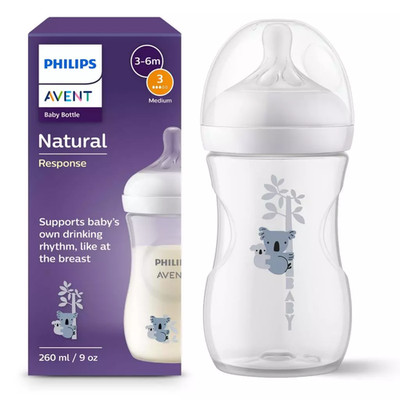Philips Avent Natural Response Baby Bottle with Medium Flow 9oz/260ml - Koala