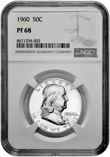 1960 50C Silver Proof Franklin Half Dollar NGC Graded PF 68 in New Holder