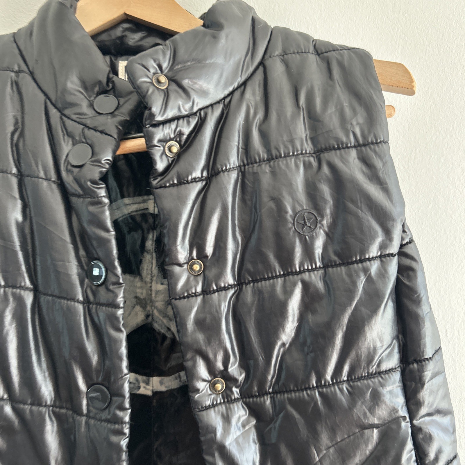 Converse Black Button Down Cropped Puffer  Vest S… - image 3