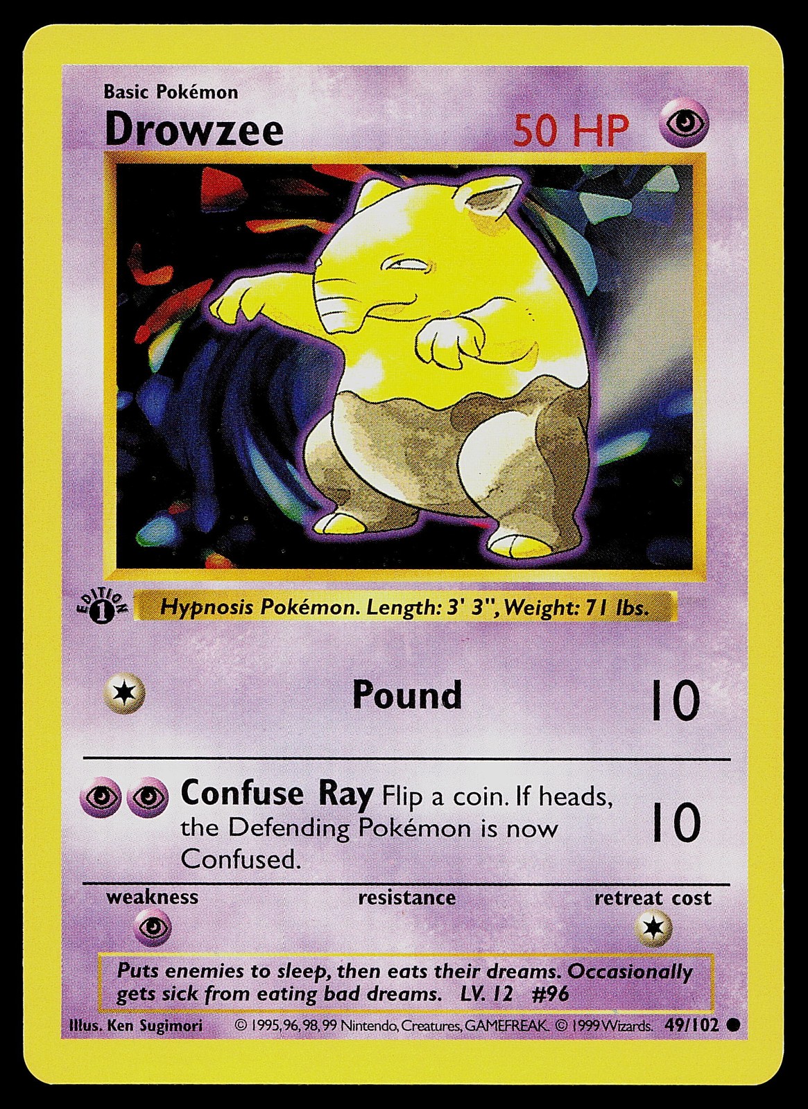 Pokemon Card - Drowzee 1st Edition Base Set Shadowless 49/102