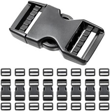8 Set 1 Inch Side Release Buckles with 16 Slide Clips for Straps - Black Plastic