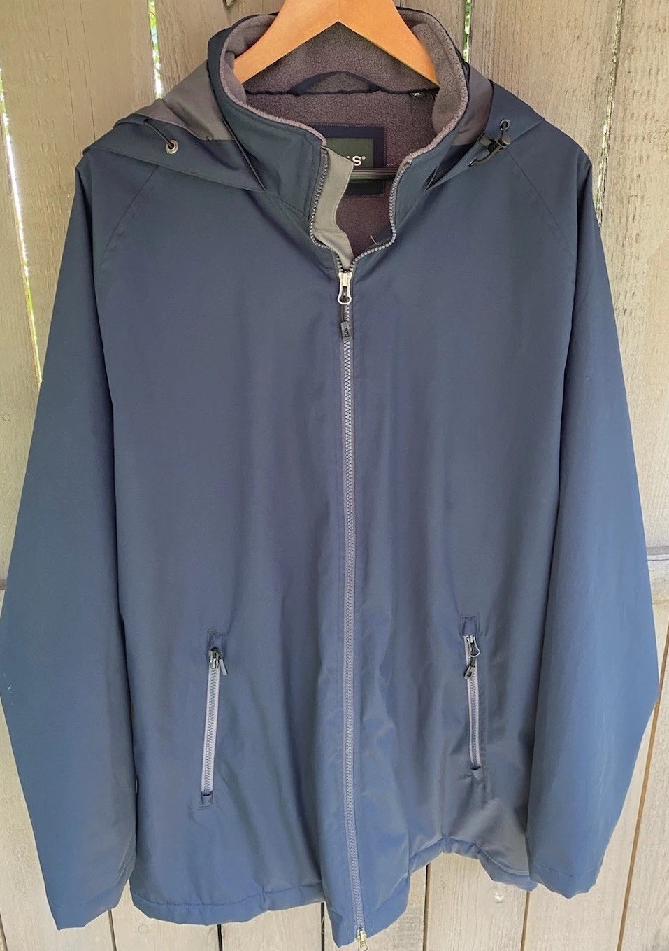 Orvis Men's XL Blue Cascade Bone-Dry Hooded Parka with Gray Fleece Lining