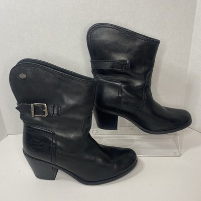 Harley-Davidson Black Leather Biker Motorcycle Heel Harness Boots Women s 6.5