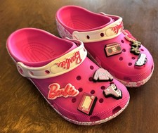CROCS x Barbie COLLAB Classic CLOGS in Electric Barbie Pink x White WOMEN'S Sz 7