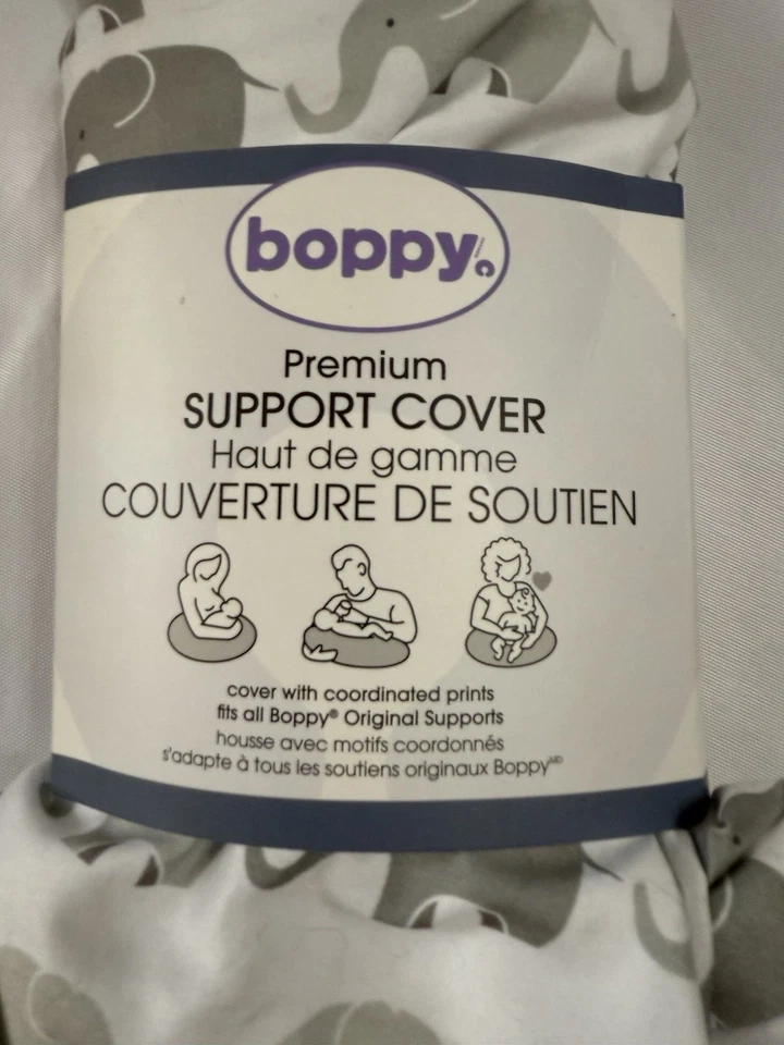 NEW Boppy Premium Support Cover Reversible Grey Elephants & Plaid Original - Image 2 of 4
