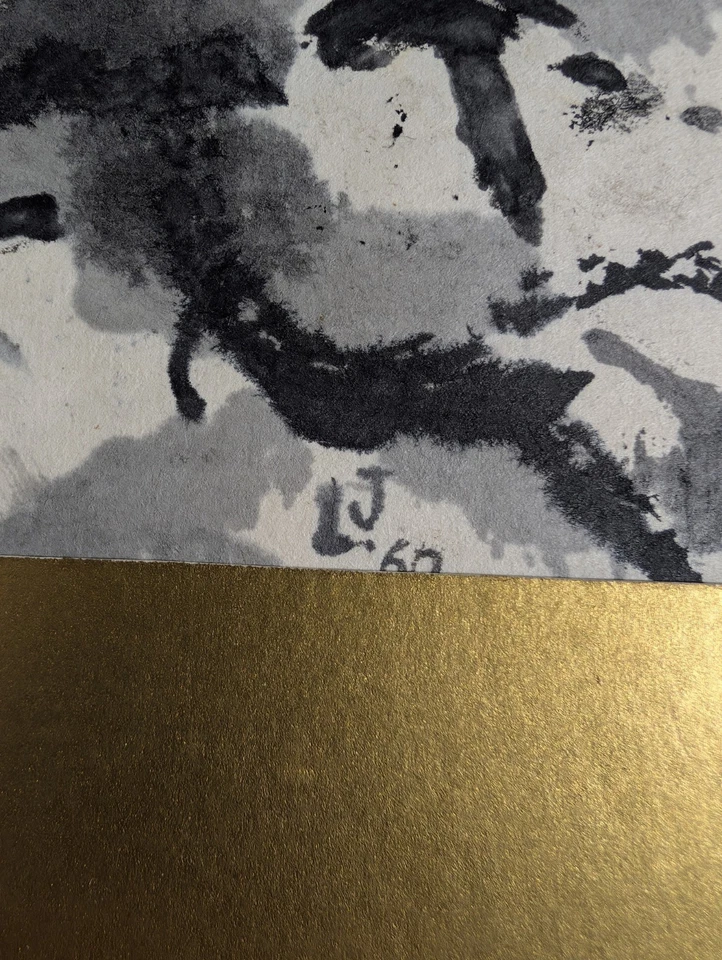 MCM 墨水和洗涤艺术起重机鸟类狩猎绘画 14x18 Matted 签名 LJ 60 复古 — 第 3/4 张图片