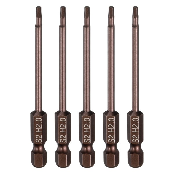 "5X Flache Sechskant-Bits H2.0 FüR Magnetspitze 1/4\" Schaft 3\" Kupfer"-image