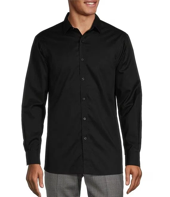 Hart Schaffner Marx Men's SZ L State Street Luxury LS Button up Shirt Navy Blue