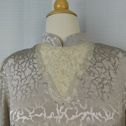 Vintage 80s IFI Textured Satin Belted Midi Secretary Dress 14, Taupe #4877 - Picture 3 of 7