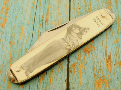 #ad VINTAGE US WW II ADMIRAL HALSEY USA OFFICER PICTURE POCKET KNIFE KNIVES TOOLS VG $24.00