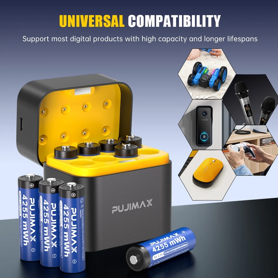 8/16/24/32PCS PUJIMAX AA 1.5V 4255mWh Rechargeable Lithium Battery +Charging Box - image 2 of 4