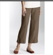 Love Linen J.Jill Lagenlook 100 Linen Pants Wide Leg Crop Elastic Back Waist