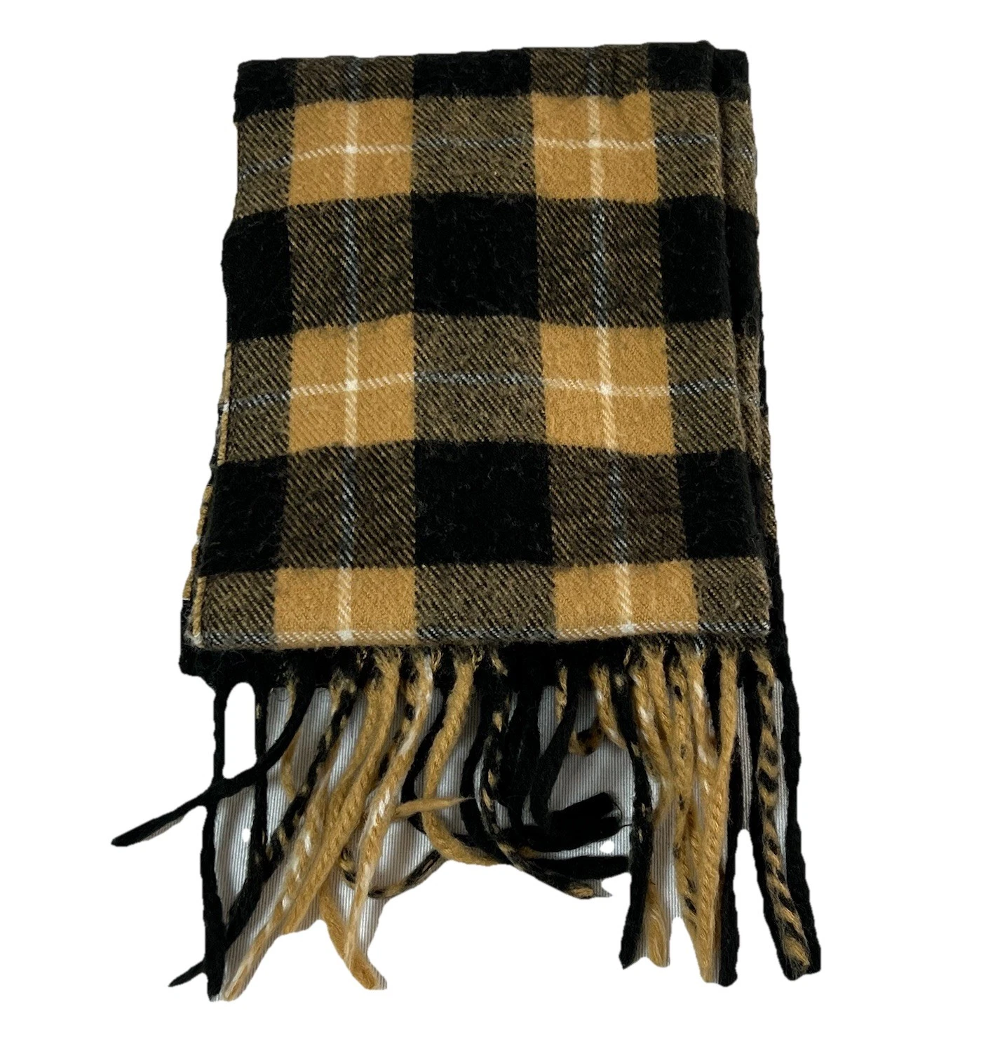 Christian Dior Monsieur Noir Camel Plaid Cashmaire 100% Acrylique Foulard Frange