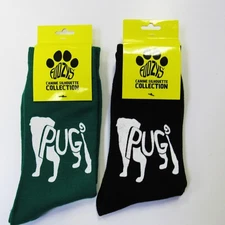 2 Pairs Foozy's PUG Dog Silhouette Novelty Crew Socks Dog Print Socks Unisex