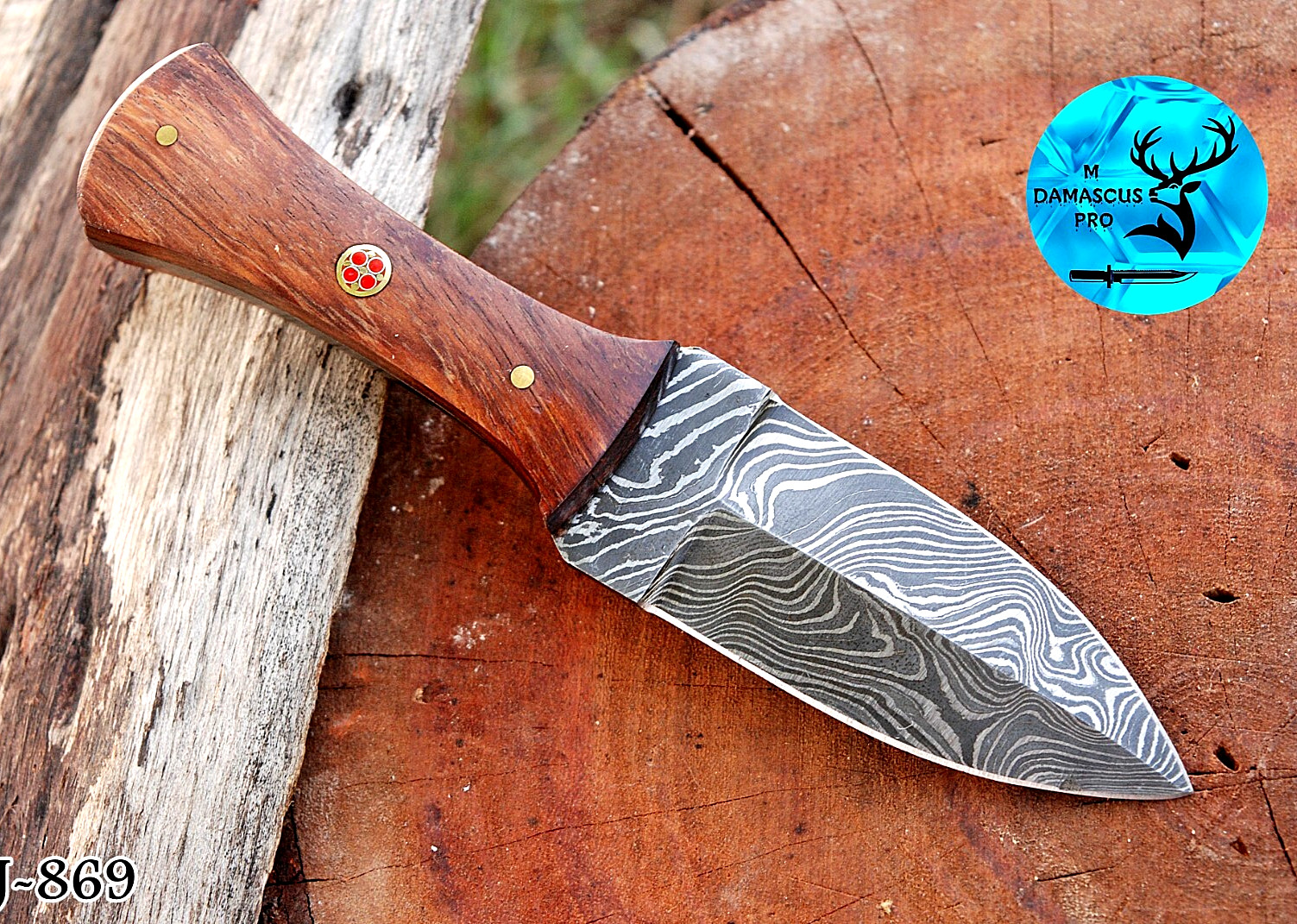 CUSTOM MADE HAND FORGED DAMASCUS STEEL BLADE THROWING BOOT KNIFE HUNTING 869