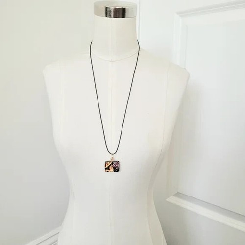 OOAK Black Multi Handblown Glass Rectangular Pendant NIB Artsy Indie Gift Party - 第 1/5 張圖片