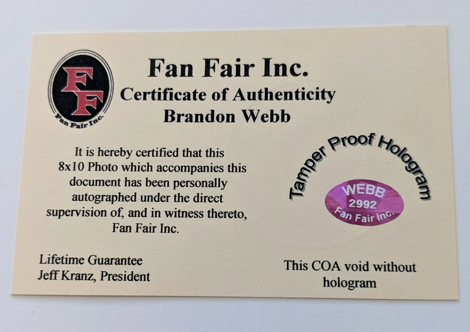 Foto firmada a color Brandon Webb 8x10 Foto 3 de 3