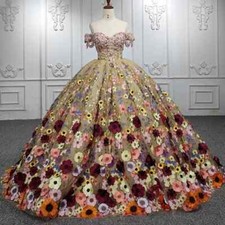 3D Floral Quinceanera Dresses Off Shoulder Sweet 15 16 Dress Princess Ball Gowns