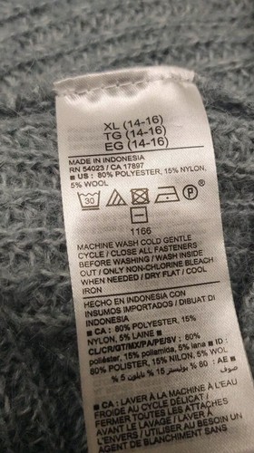 Old Navy Sweater Girls XL 14-16 Green 5% Wool Button Up Cropped Cardigan - Picture 7 of 7