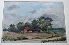 Franz Ehmke*1928-2018 DDR Painter*Field landscape with houses near Altlandsberg
