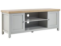 Tv-Lowboard Mit 2 TüRen Grau / Heller Holzfarbton Mit Stauraum Landhausstil Hamp