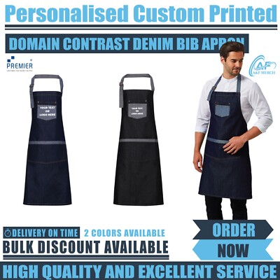 Personalisierte maßgeschneiderte Premier Domain Kontrast Denim Lätzchen Schürze Restaurant PR127