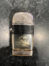 Vintage Scripto Vu Pocket Lighter Gold Steamboat Black Band NEEDS MAINTENANCE!