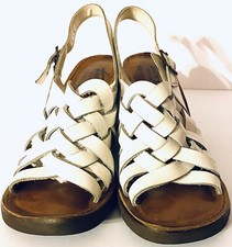Vintage Town Flair Brazil 8.5M White Leather Wedge Wood Heels In EUC