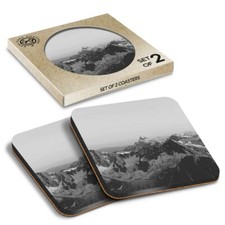 2 x Boxed Square Coasters - BW - Snowy Mountain Peak Alpine  #35659